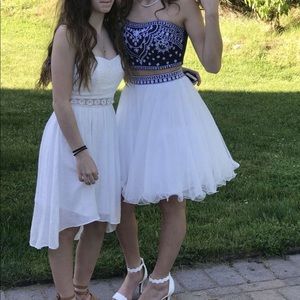 Blue top white bottom 2 piece formal dress